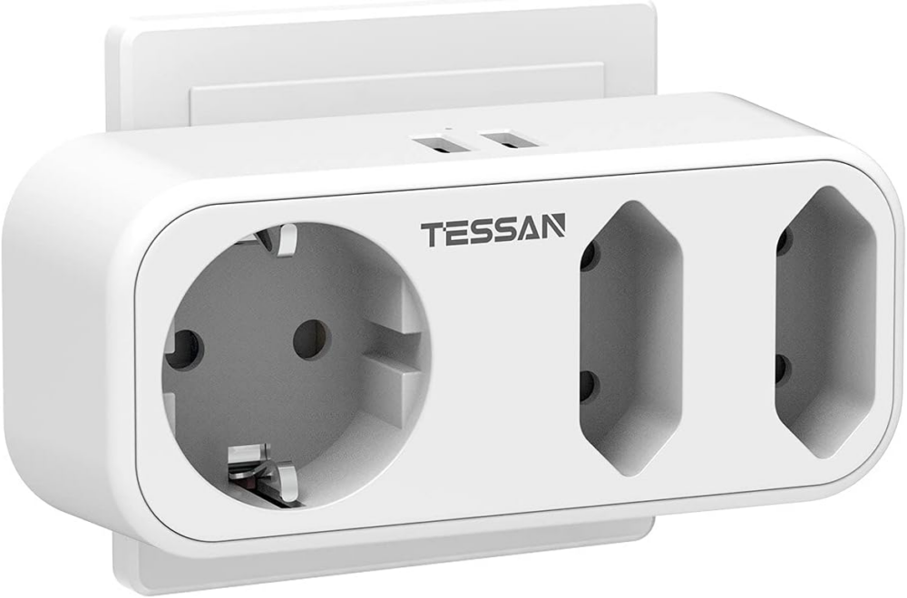 Tessan TS-324-US, Podwójne gniazdko elektryczne, gniazdo USB z 2 USB, 5w1, Adapter podróżny typu B