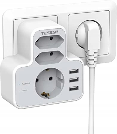 TESSAN adapter podróżny 6w1 z 3 x USB, 3 x gniazdo