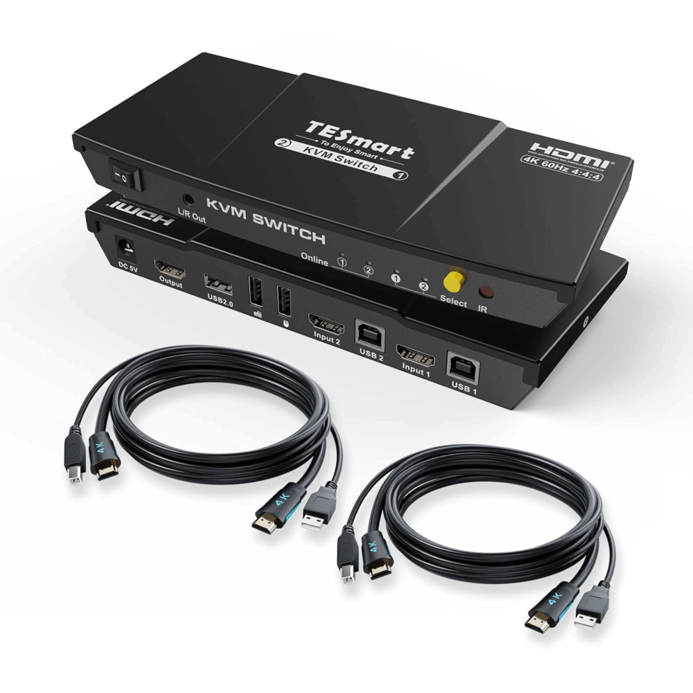 TESmart Przełącznik HDMI KVM, 4K 60 Hz, 2w1, z kablem × 2