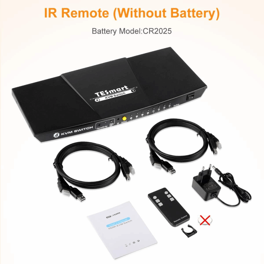 TESmart KVM Switch HDMI 4K, przełącznik 4w1, pilot, 2 kable